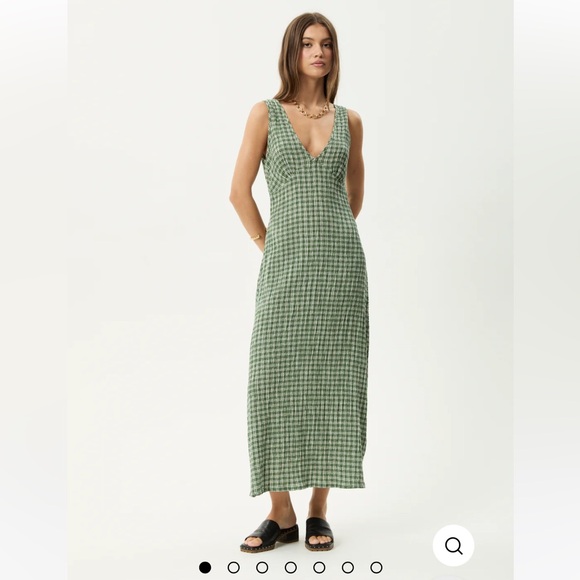 Afends Base Seersucker Maxi Dress XS Deep Green Check Gingham Hemp Tencel NWT - Picture 4 of 13
